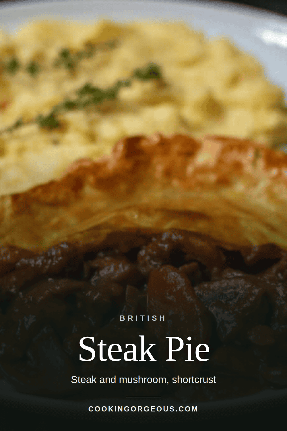 Steak pie with a golden pastry crust, one slice removed.