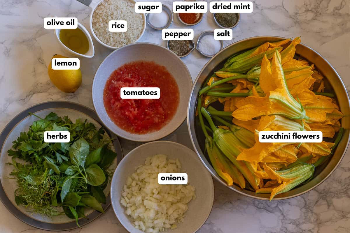 Labeled ingredients for the recipe.